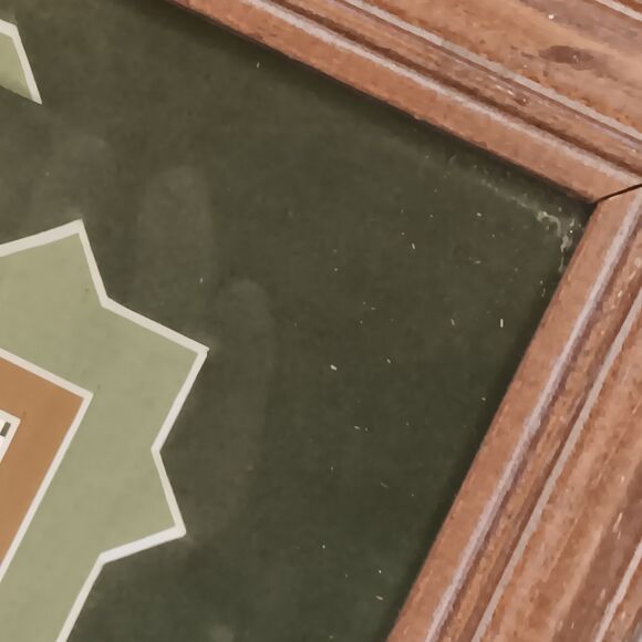 VTG Barbara Mock Pumpkin Print Matted  Framed Green Orange Black & White Checks - Picture 15 of 16